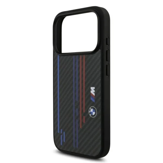 Bmw Iphone 17 Pro Case &ndash; Kevlar Magsafe With Tri-Color Stripes And Metal Logo - Black